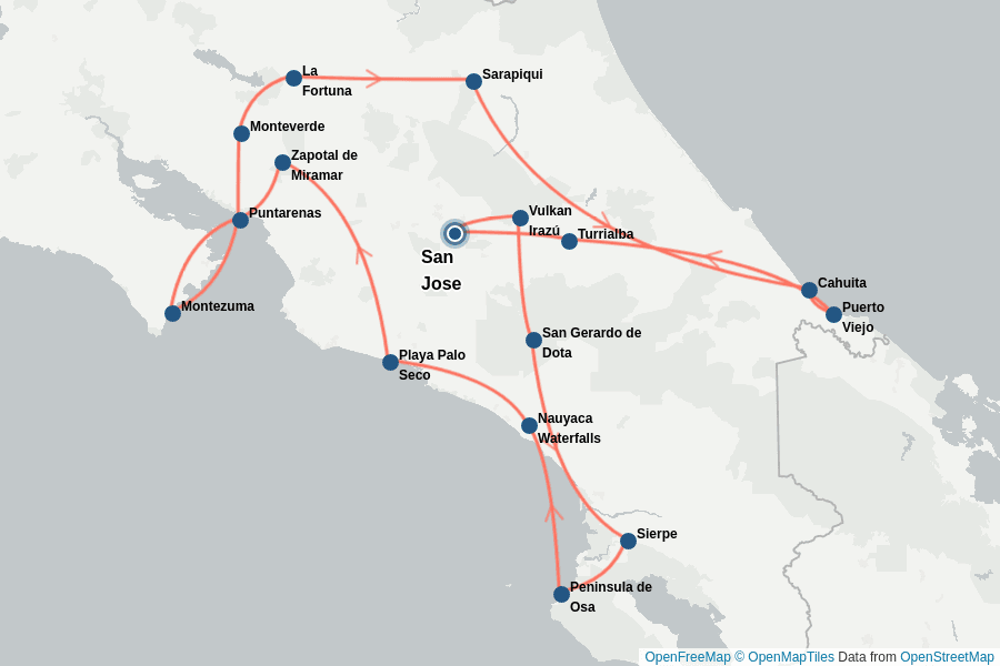 Itinerary Map image for Costa Rica