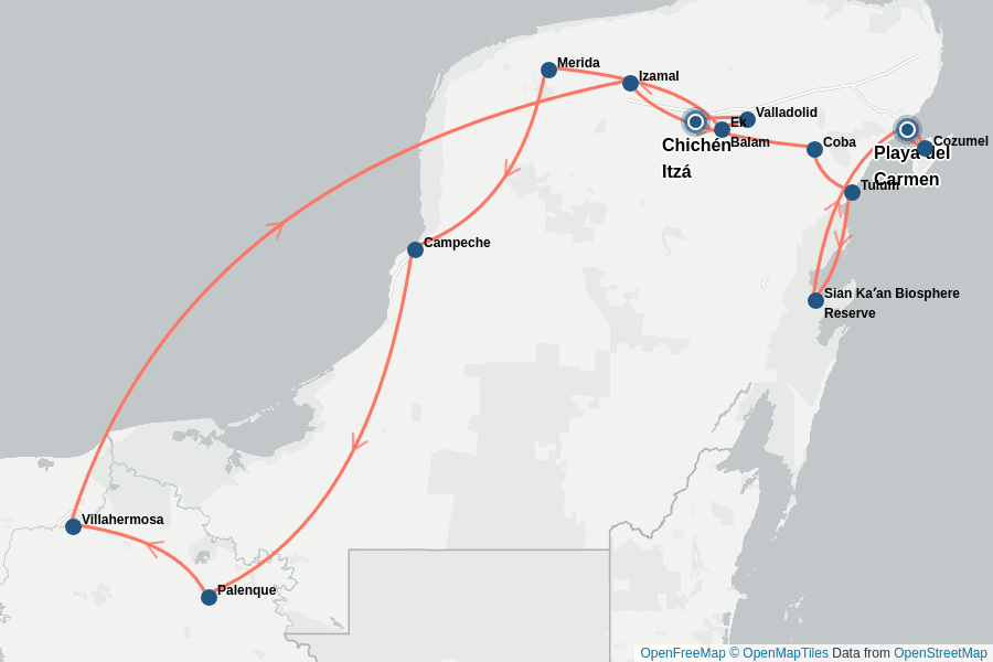 Itinerary Map image for Selbstfahrereise: Mexiko Yucatan