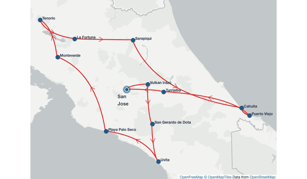 PUR DE Costa Rica self-drive map